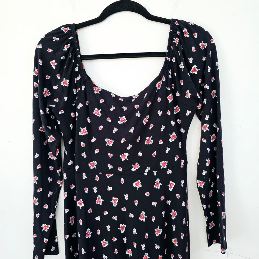 New Boden Sweetheart Midi Dress Long Sleeves Floral Black Red Women's Size 8 - Picture 7 of 12